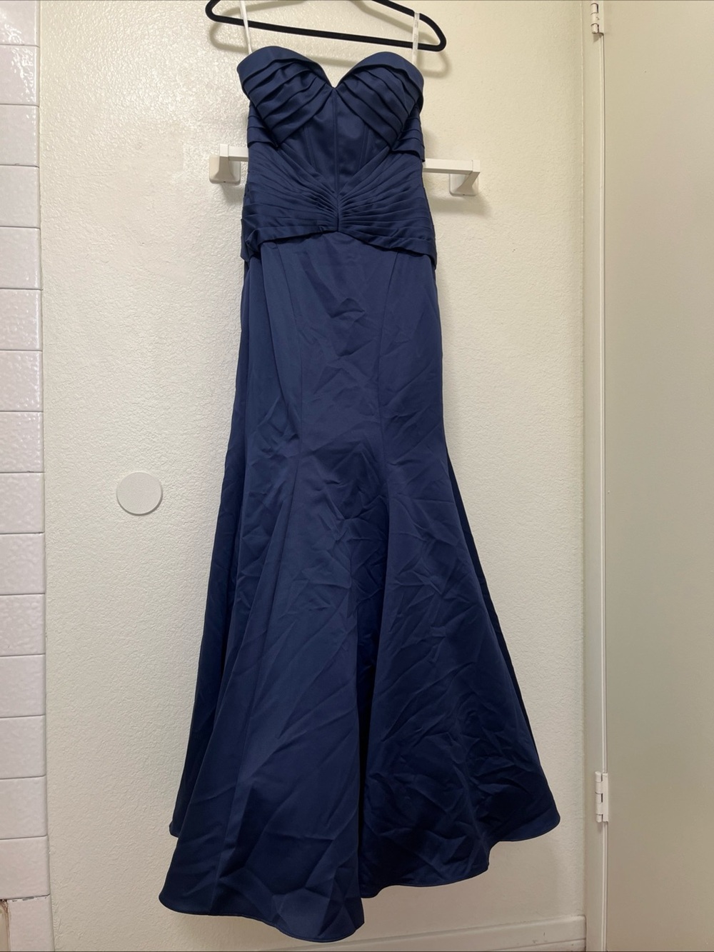 TRULY Zac Posen Satin Mermaid Pleats Bustier Dress In Blue Size 2 Formal Evening - Picture 2 of 11